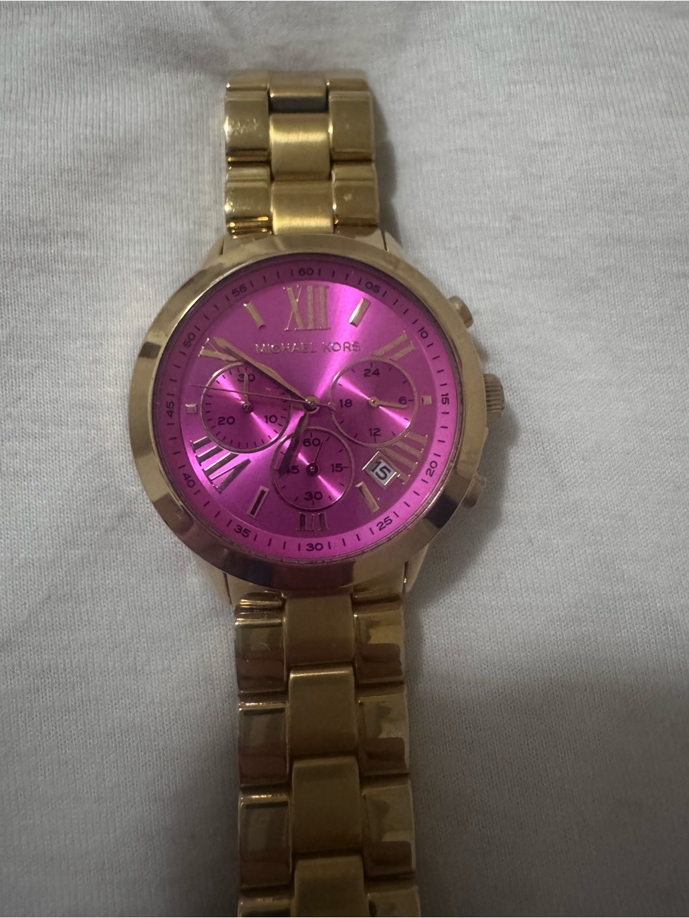 Michael Kors Gold-Tone Bracelet Watch with Pink Dial
